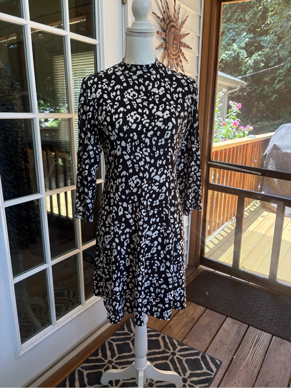 Primark Black and White Leopard-Print Long Sleeve Dress